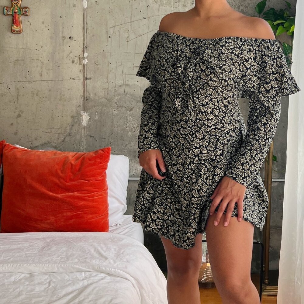 women's vintage floral off the shoulder dress